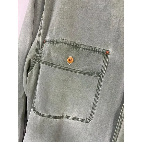 Ryan Michael Men Silk Blend Green Button Up Shirt Size Large Long Sleeve Western - Picture 12 of 16